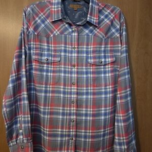 JACHS Girlfriend Pink, Gray And White Plaid Button-Down Shirt